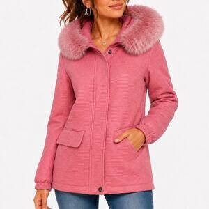 S Westbound Mauve Pink Quilted Puffer Winter Fox Fur Trim Hood Ski Snow Jacket